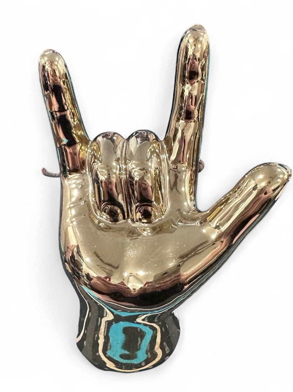 Gold I Love You ASL Hand Sign Ceramic Sculpture Home Decor - Picture 2 of 6